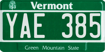 VT license plate YAE385