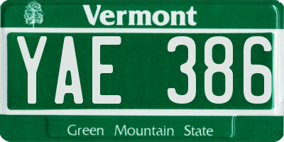 VT license plate YAE386