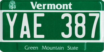 VT license plate YAE387