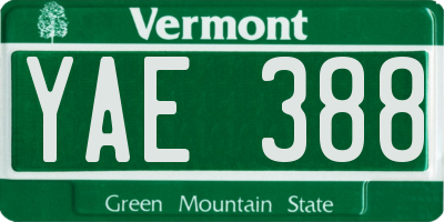 VT license plate YAE388