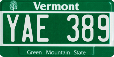 VT license plate YAE389