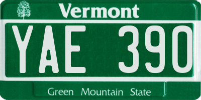 VT license plate YAE390
