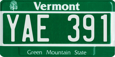 VT license plate YAE391