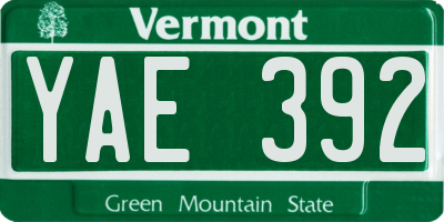 VT license plate YAE392