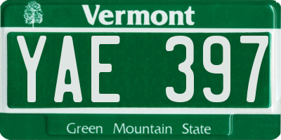VT license plate YAE397