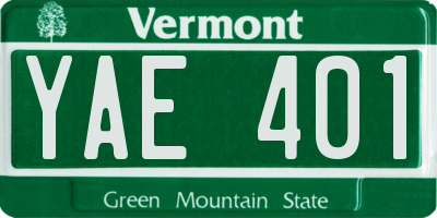 VT license plate YAE401