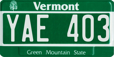 VT license plate YAE403