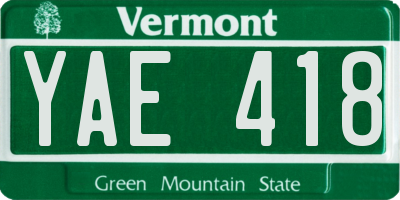 VT license plate YAE418