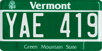 VT license plate YAE419
