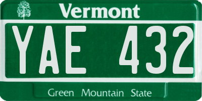 VT license plate YAE432