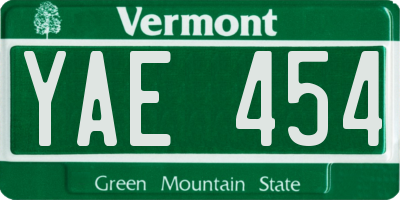 VT license plate YAE454