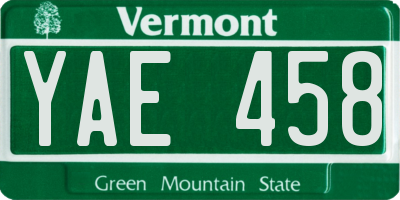VT license plate YAE458