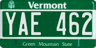 VT license plate YAE462