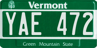 VT license plate YAE472
