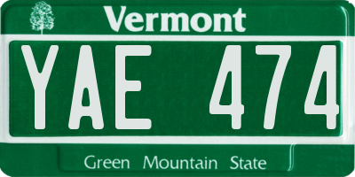VT license plate YAE474