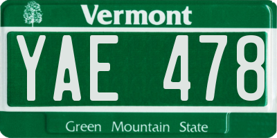 VT license plate YAE478