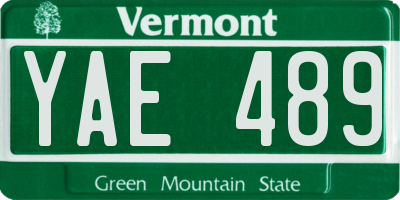 VT license plate YAE489
