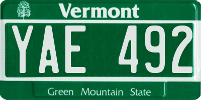 VT license plate YAE492