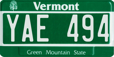 VT license plate YAE494