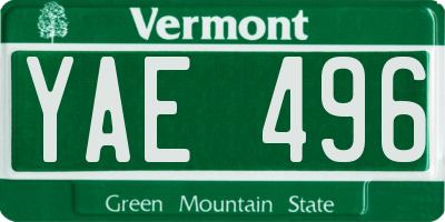 VT license plate YAE496