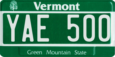 VT license plate YAE500