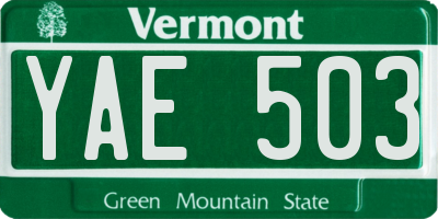 VT license plate YAE503