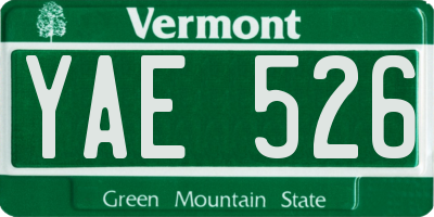 VT license plate YAE526