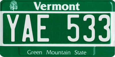 VT license plate YAE533