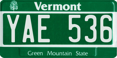 VT license plate YAE536