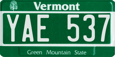 VT license plate YAE537
