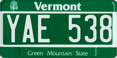 VT license plate YAE538