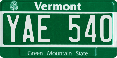 VT license plate YAE540