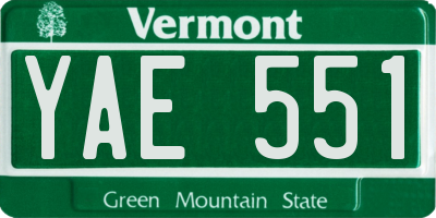VT license plate YAE551