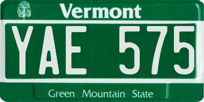 VT license plate YAE575