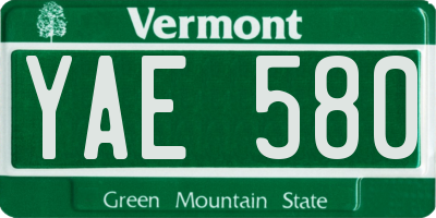 VT license plate YAE580