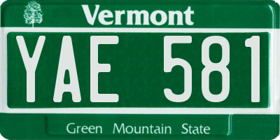 VT license plate YAE581