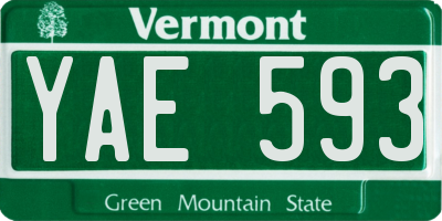 VT license plate YAE593