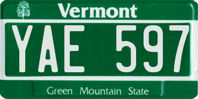 VT license plate YAE597