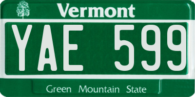 VT license plate YAE599