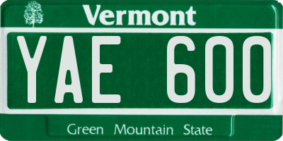 VT license plate YAE600
