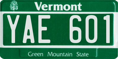 VT license plate YAE601