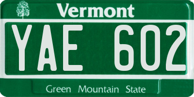 VT license plate YAE602