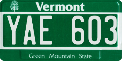 VT license plate YAE603