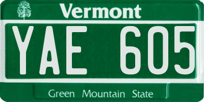 VT license plate YAE605