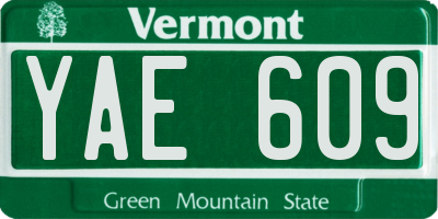 VT license plate YAE609