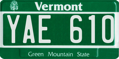 VT license plate YAE610