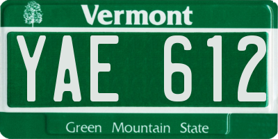 VT license plate YAE612