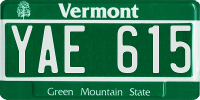VT license plate YAE615