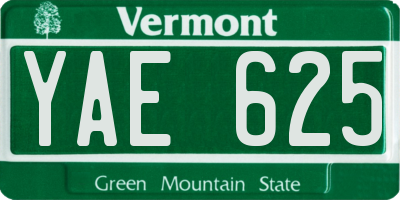 VT license plate YAE625