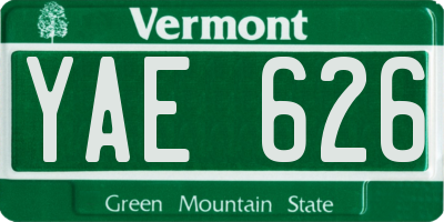 VT license plate YAE626